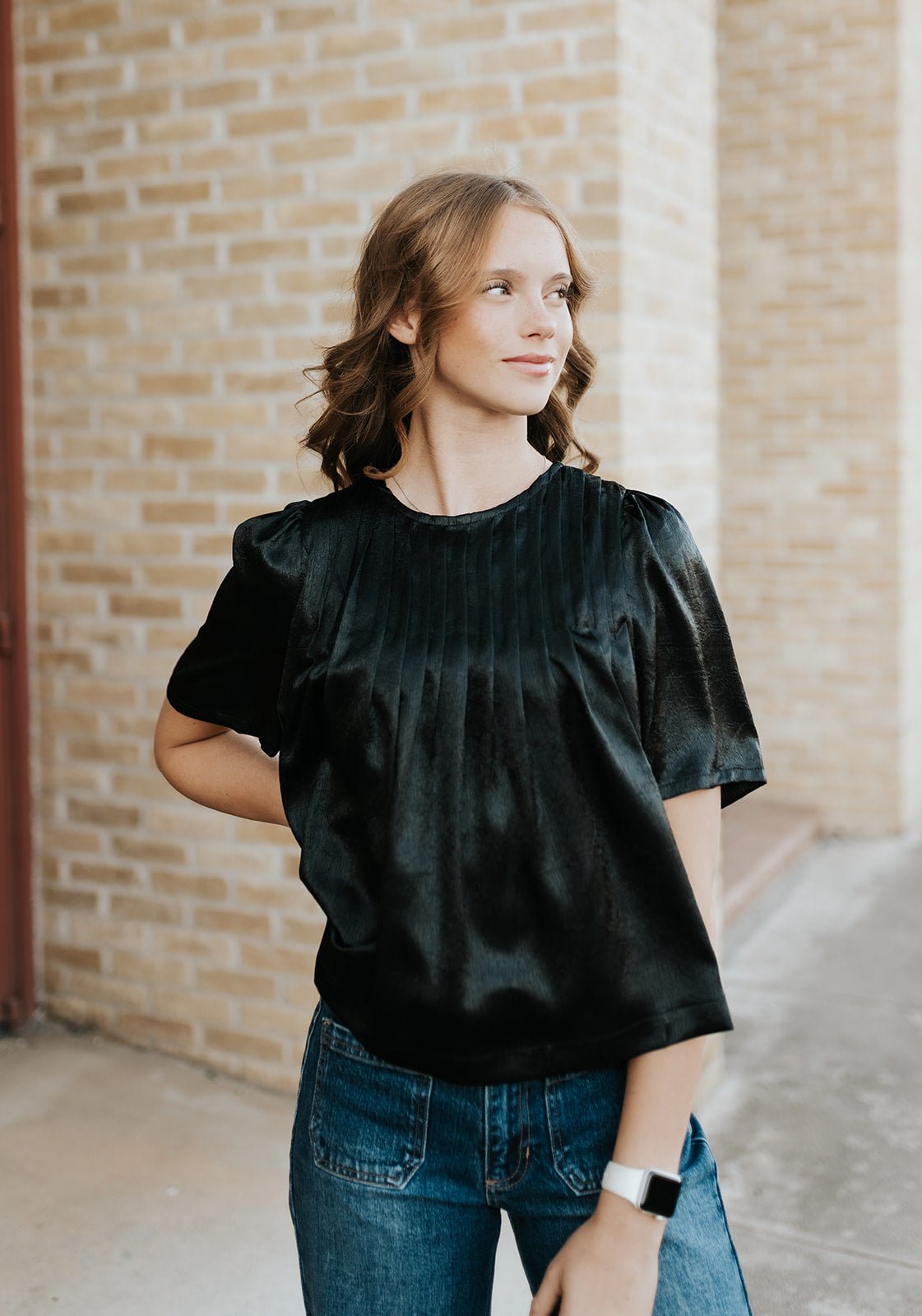 Pleated Detail Black Metallic Top - Southern Soule Designs