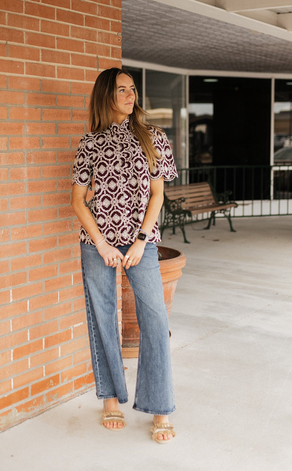 Plum Embroidered Scallop Puff Sleeve Top T32383 - Southern Soule Designs