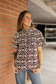 Plum Embroidered Scallop Puff Sleeve Top T32383 - Southern Soule Designs