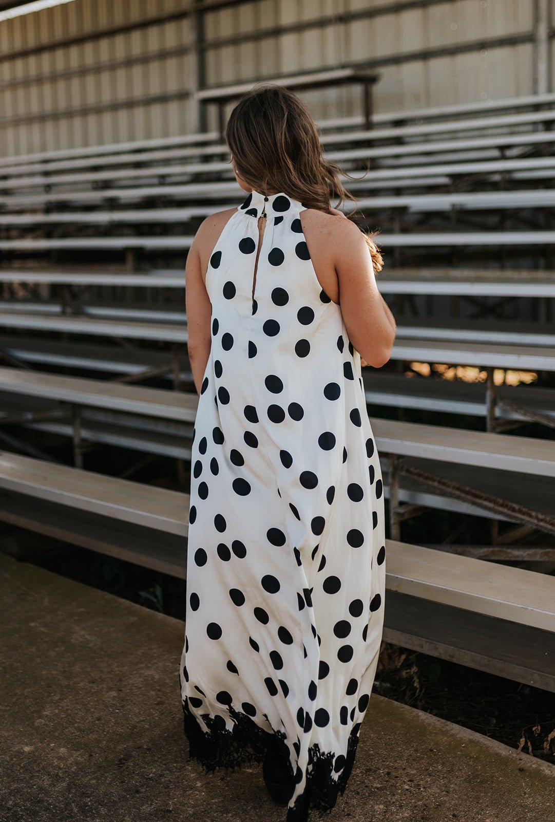 Polka Dot Lace Trim Halter Maxi Dress CD07347 - Southern Soule Designs