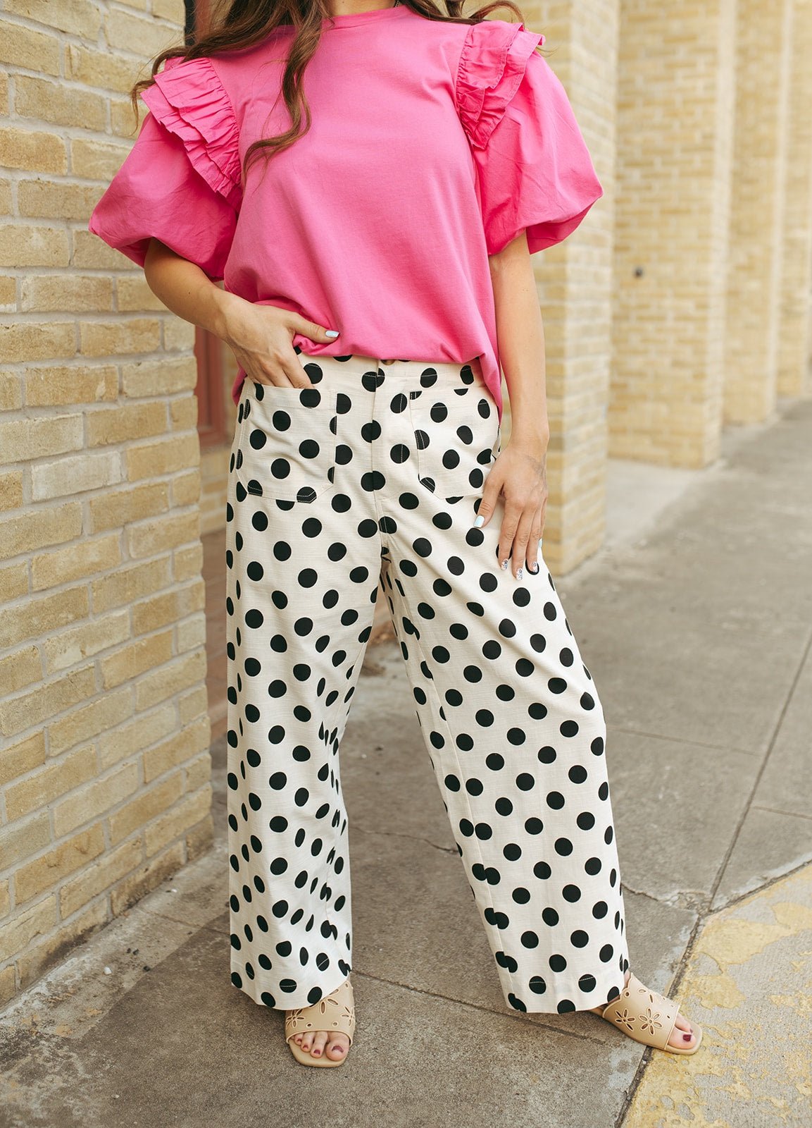 Polka Dot Print Wide Pants H41163 - 5 - Southern Soule Designs