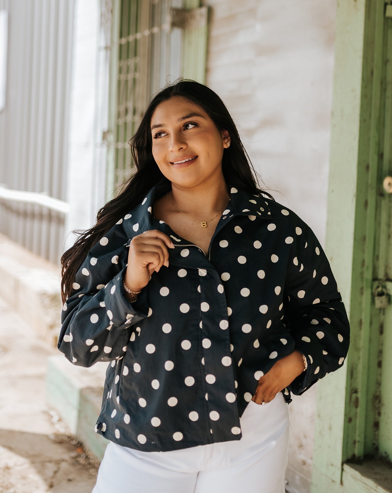 Polka Dot Stand Collar Zip Up Jacket - RJ1156 - Southern Soule Designs