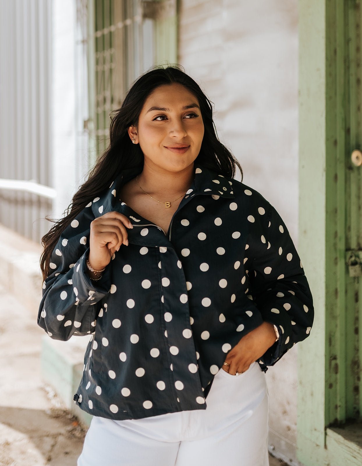 Polka Dot Stand Collar Zip Up Jacket - RJ1156 - Southern Soule Designs