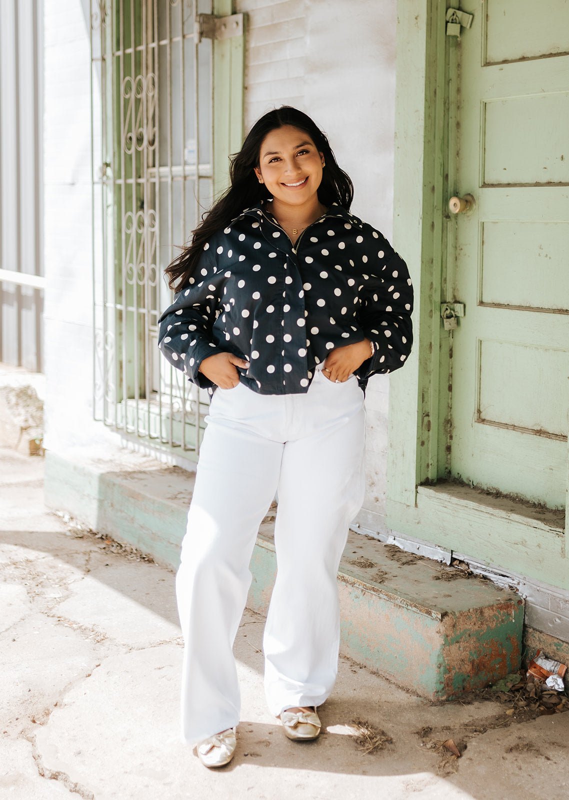 Polka Dot Stand Collar Zip Up Jacket - RJ1156 - Southern Soule Designs