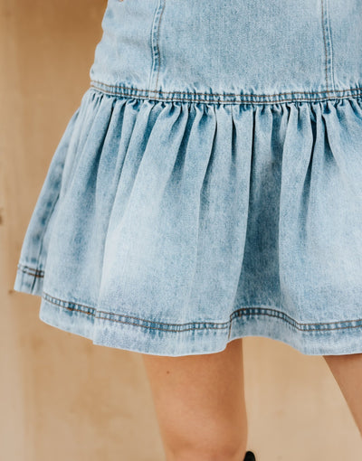 Prague Light Wash Denim Mini Dress N1905D - 1 - Southern Soule Designs