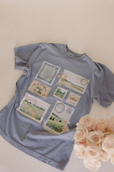 Psalm 23 Stamp Graphic Tee Blue - Southern Soule Designs