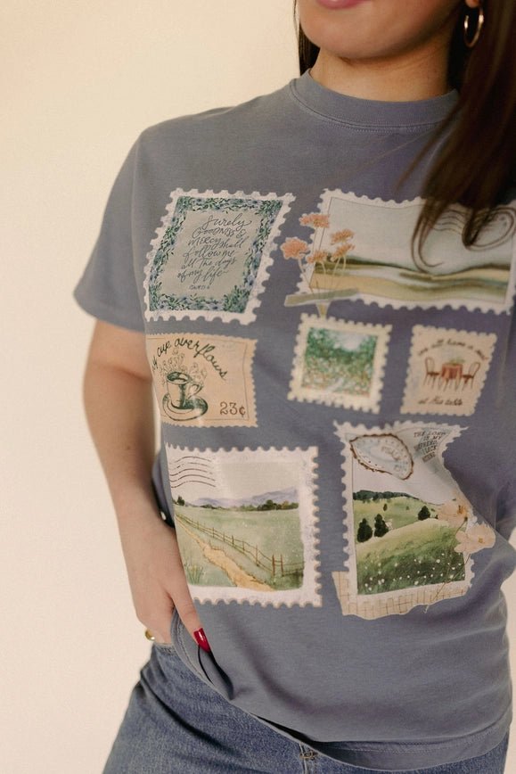 Psalm 23 Stamp Graphic Tee Blue - Southern Soule Designs