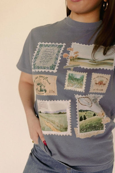 Psalm 23 Stamp Graphic Tee Blue - Southern Soule Designs