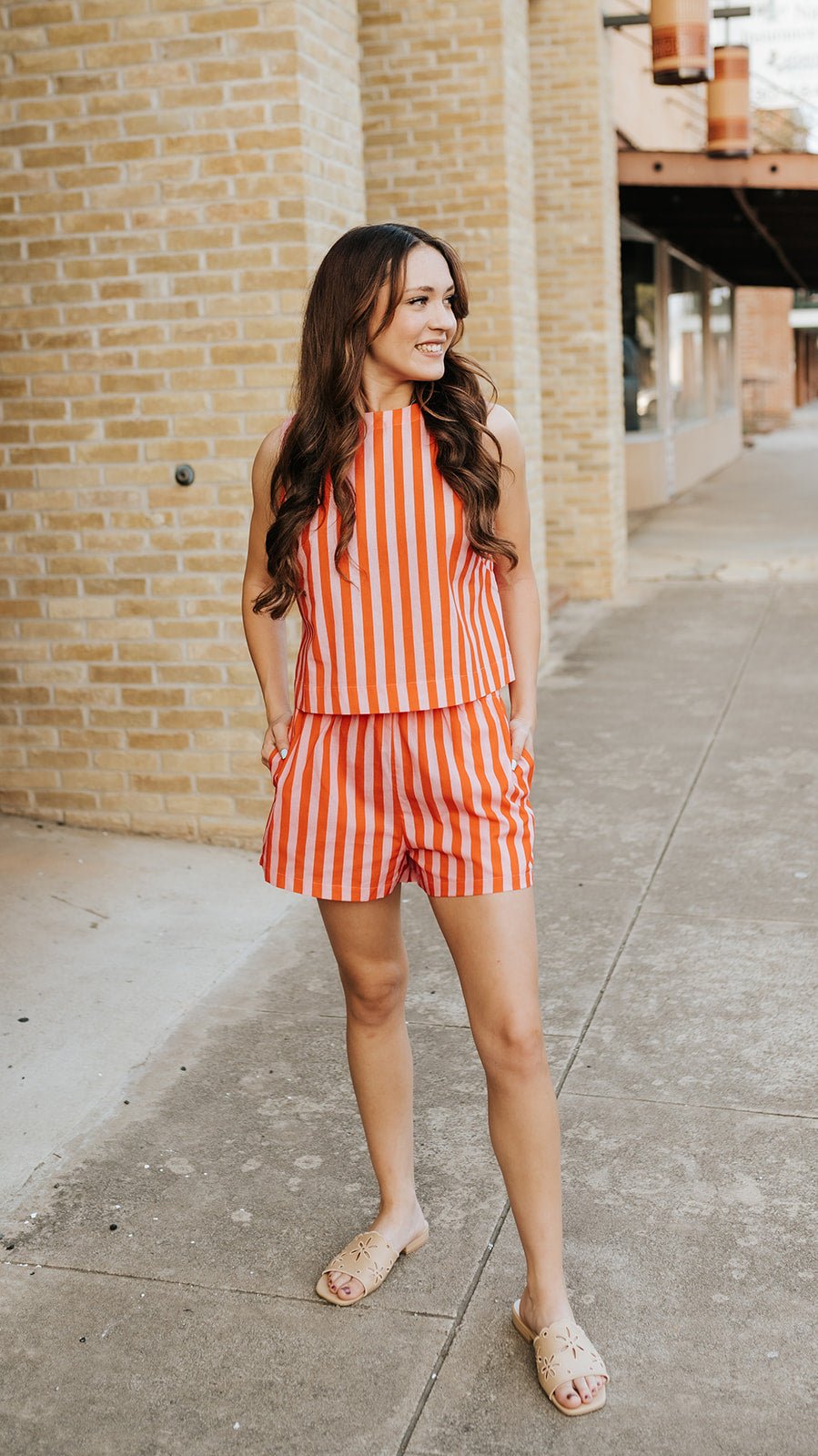 Punch/Coral Striped Shorts WL25 - 12083B - Southern Soule Designs