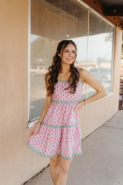 Punch/Sage Floral Tiered Mini Dress WL24 - 9913 - Southern Soule Designs