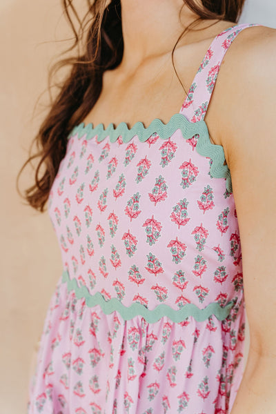 Punch/Sage Floral Tiered Mini Dress WL24 - 9913 - Southern Soule Designs