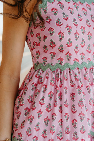 Punch/Sage Floral Tiered Mini Dress WL24 - 9913 - Southern Soule Designs