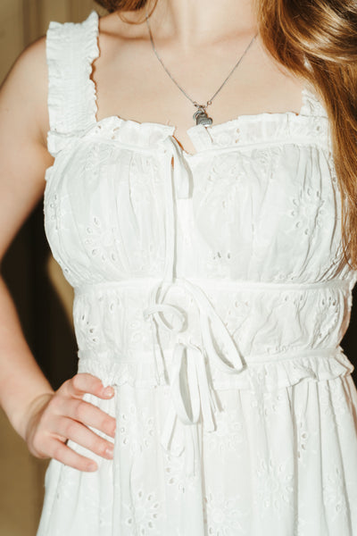 Off White Eyelet Lace Tiered Midi Dress D24980