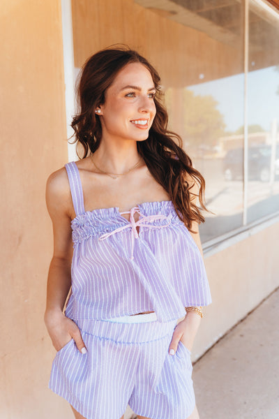 Lavender Striped Front Tie Tank T2317B