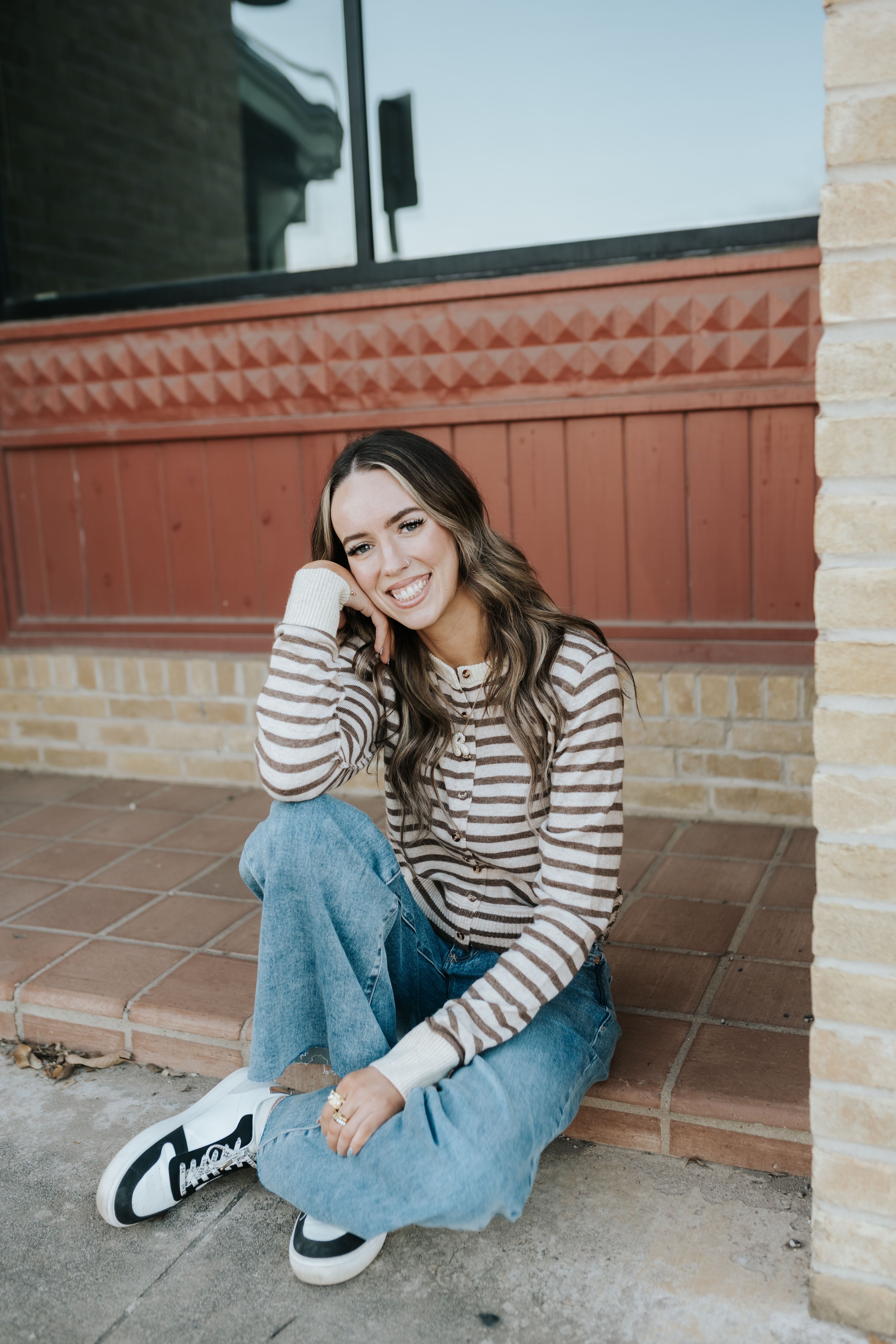 Brown Striped Knit Cardigan MT68440