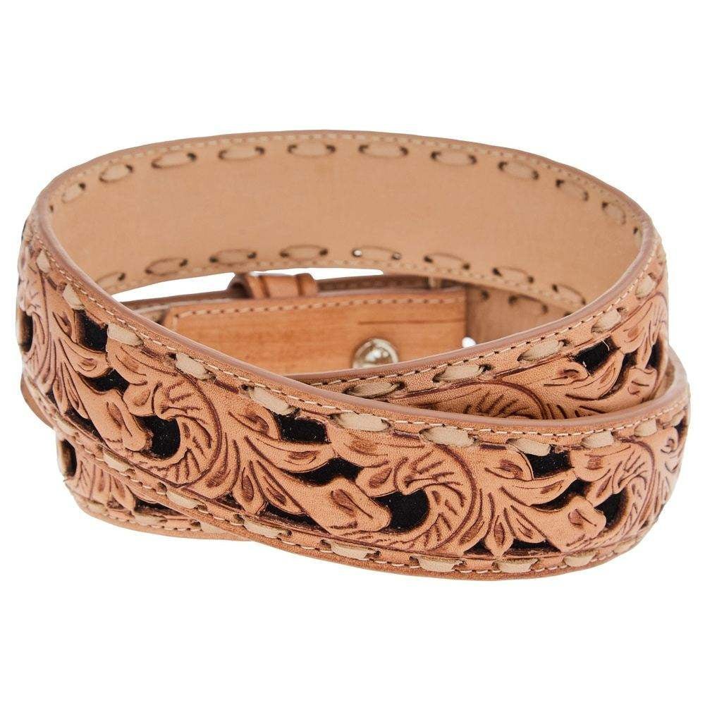 R. Watson Black Suede Underlay Natural Embossed Belt RWB2351 - Southern Soule Designs