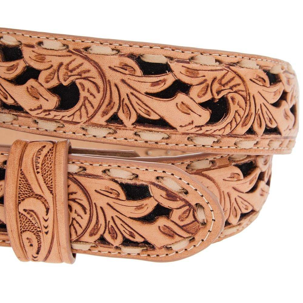 R. Watson Black Suede Underlay Natural Embossed Belt RWB2351 - Southern Soule Designs