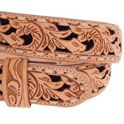 R. Watson Black Suede Underlay Natural Embossed Belt RWB2351 - Southern Soule Designs