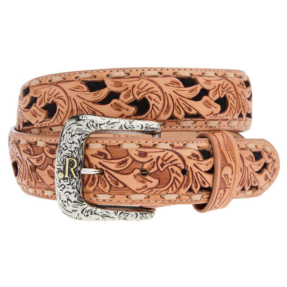 R. Watson Black Suede Underlay Natural Embossed Belt RWB2351 - Southern Soule Designs