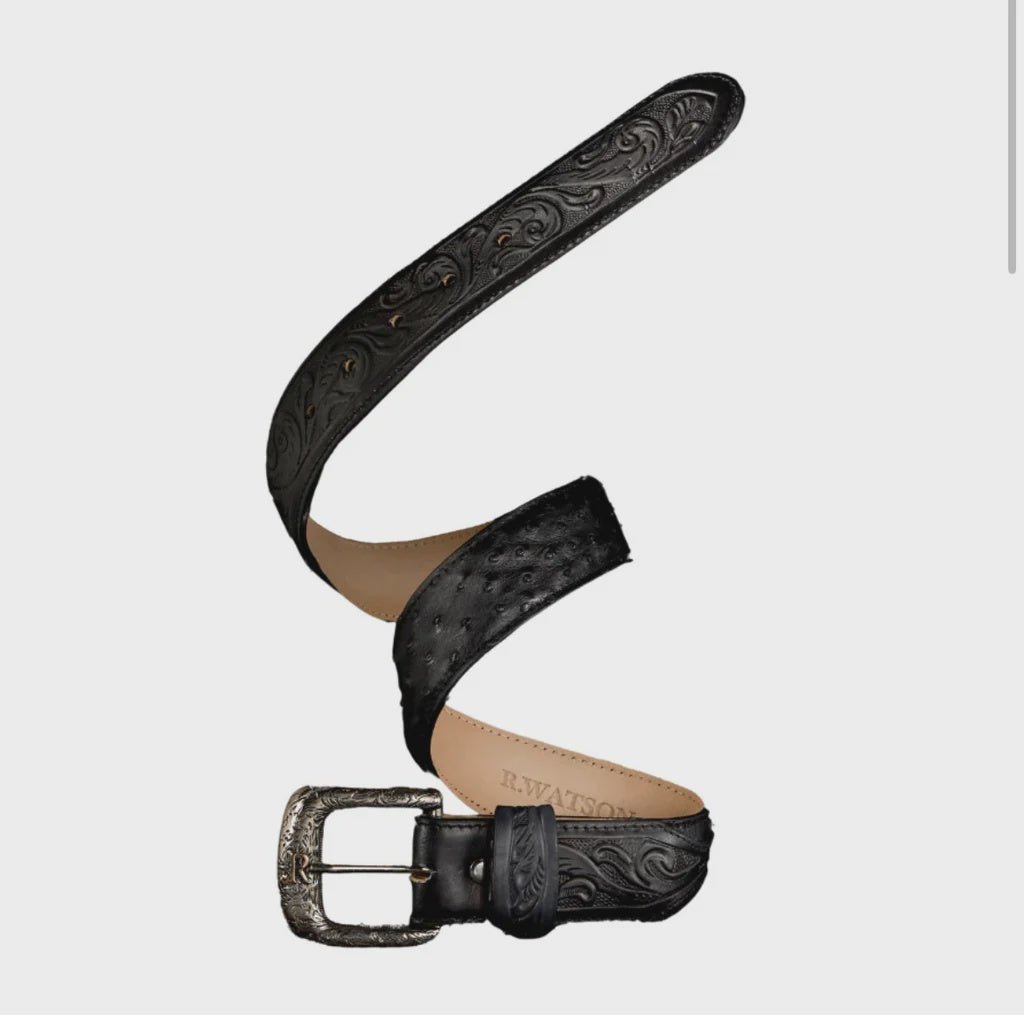 R Watson Boots Men's Black Full Quill Ostrich Belt RWB2311 - Southern Soule Designs