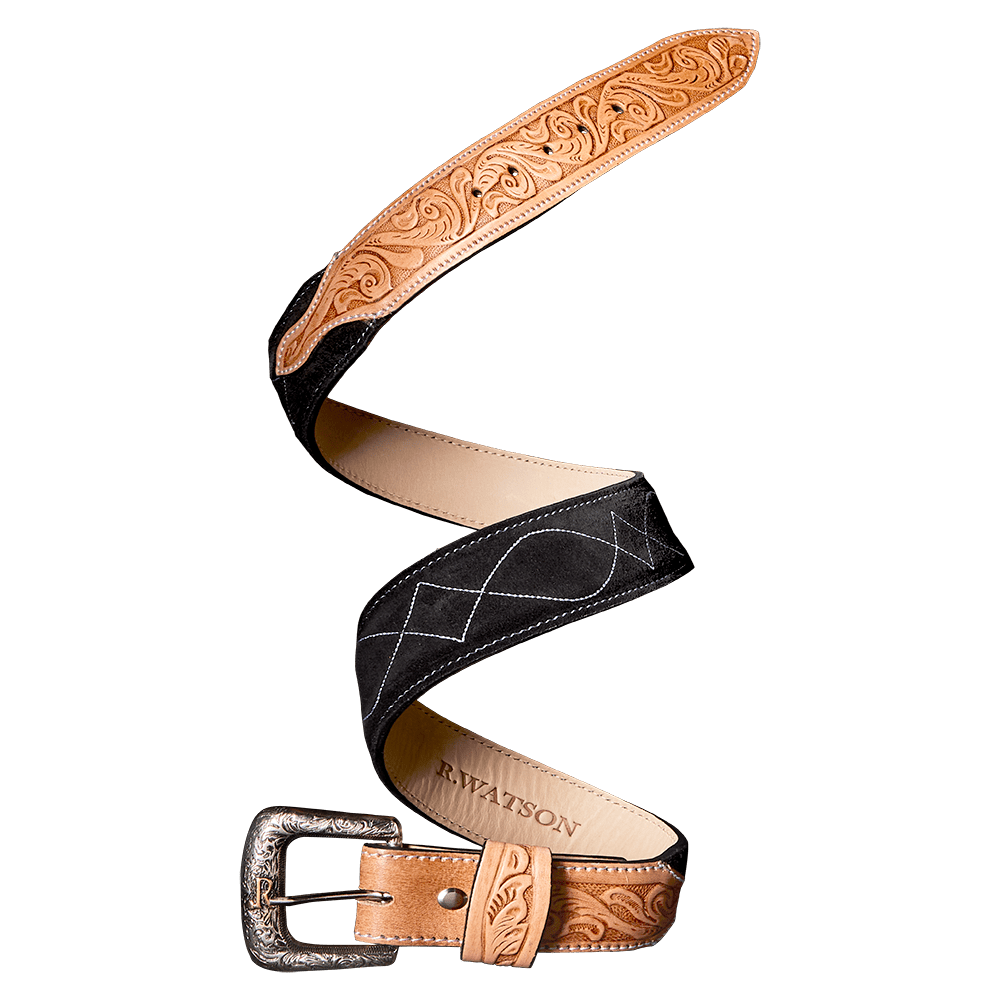 R Watson Boots Men's Black Roughout Single Thread Embroidery Belt RWB2503 - Southern Soule Designs