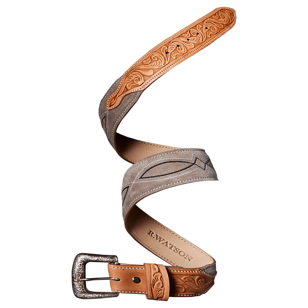 R Watson Boots Men's Charcoal Roughout Heavy Embroidery Belt RWB2505 - Southern Soule Designs