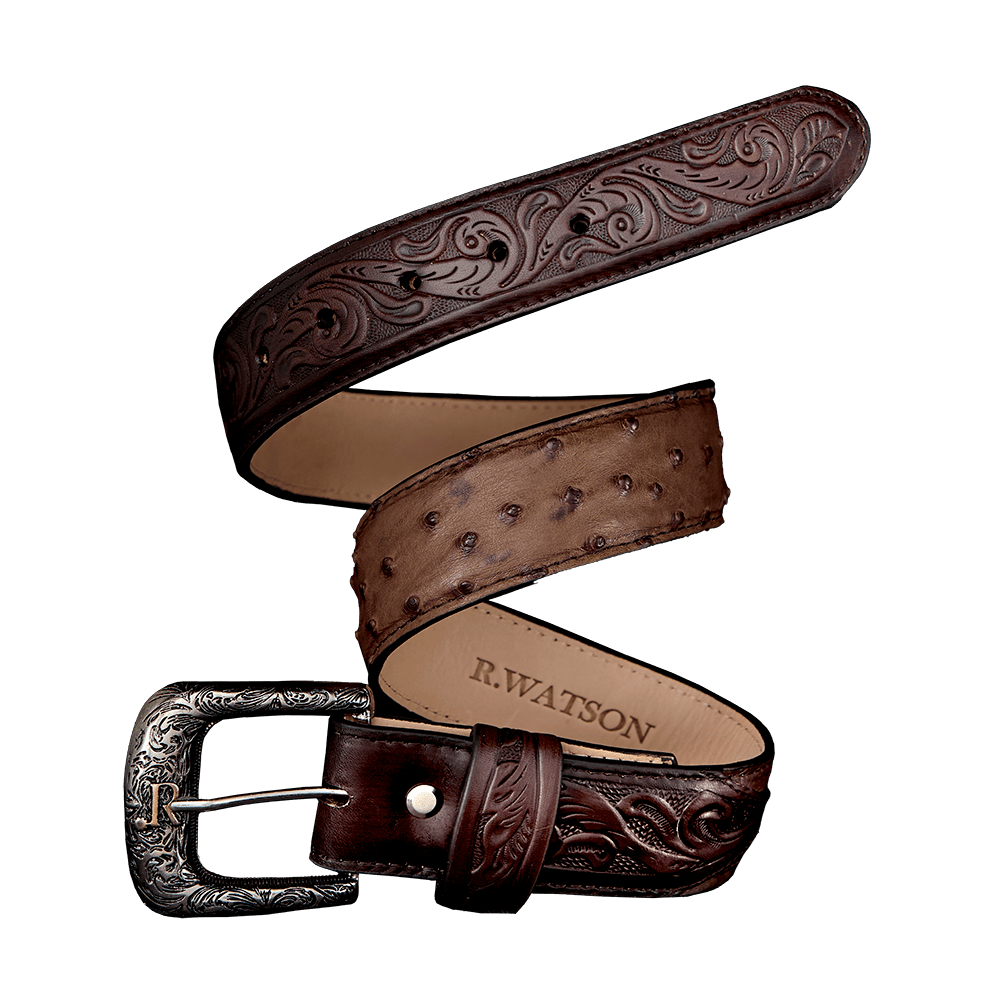 R Watson Boots Men's Kango Tobac Full Quill Ostrich Belt RWB2312 - Southern Soule Designs