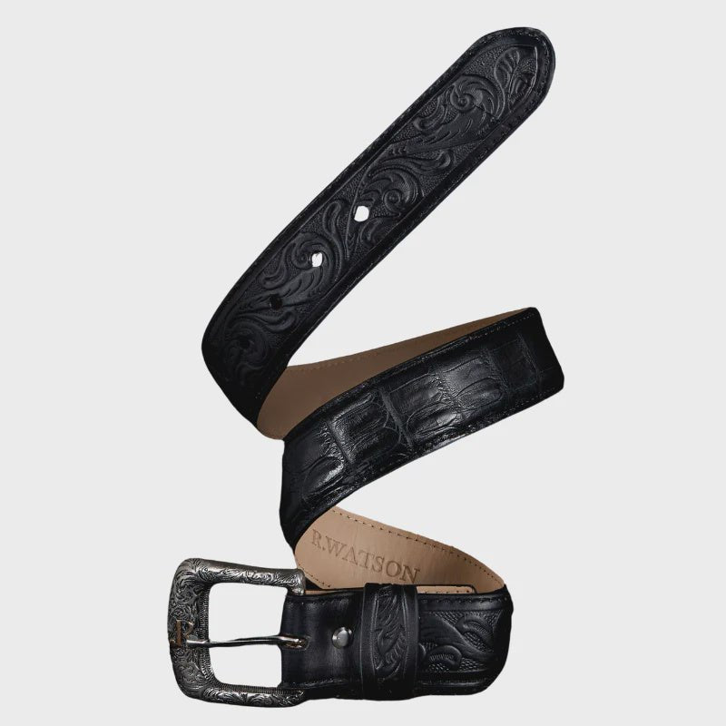 R. Watson Men's Black Caiman Belly Tail Glazed Belt RWB2306 - Southern Soule Designs