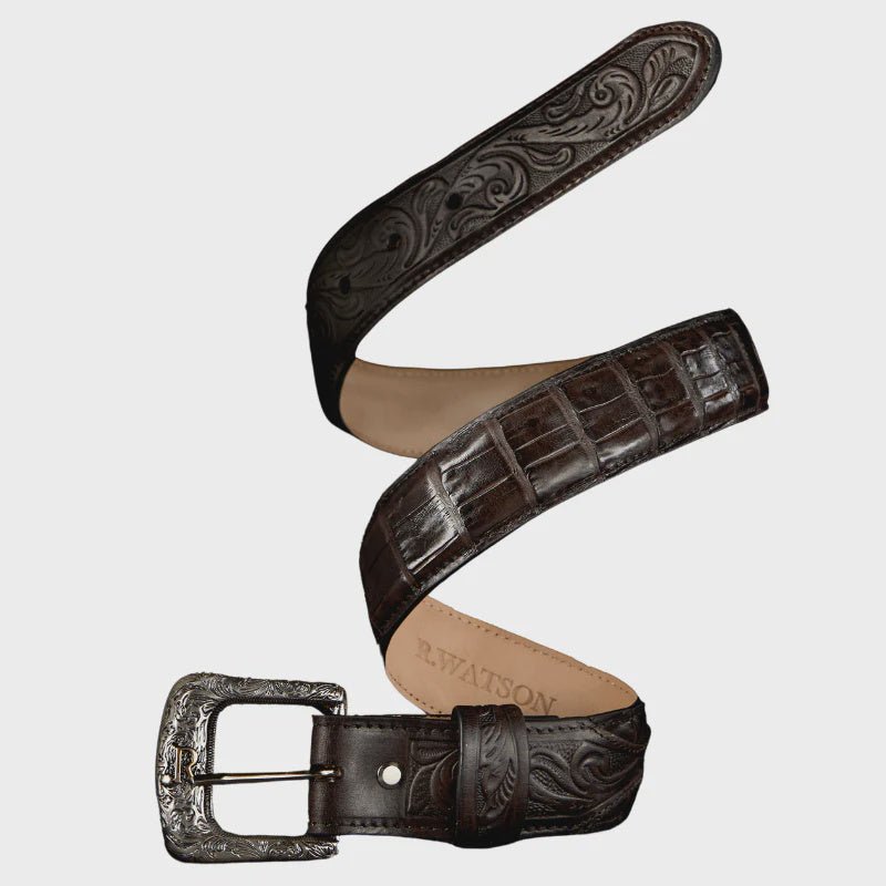 R. Watson Men's Chocolate Caiman Belly Tail Glazed Belt RWB2307 - Southern Soule Designs