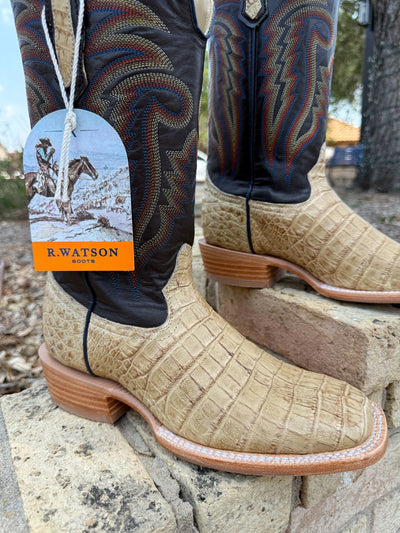 R. Watson Saddle Caiman Belly & Chocolate Mestizo Boots RW2504 - 2 - Southern Soule Designs