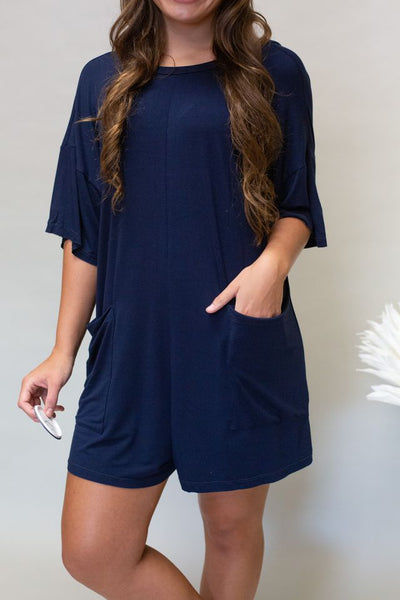 R5388 Navy Ovrs Romper - Southern Soule Designs
