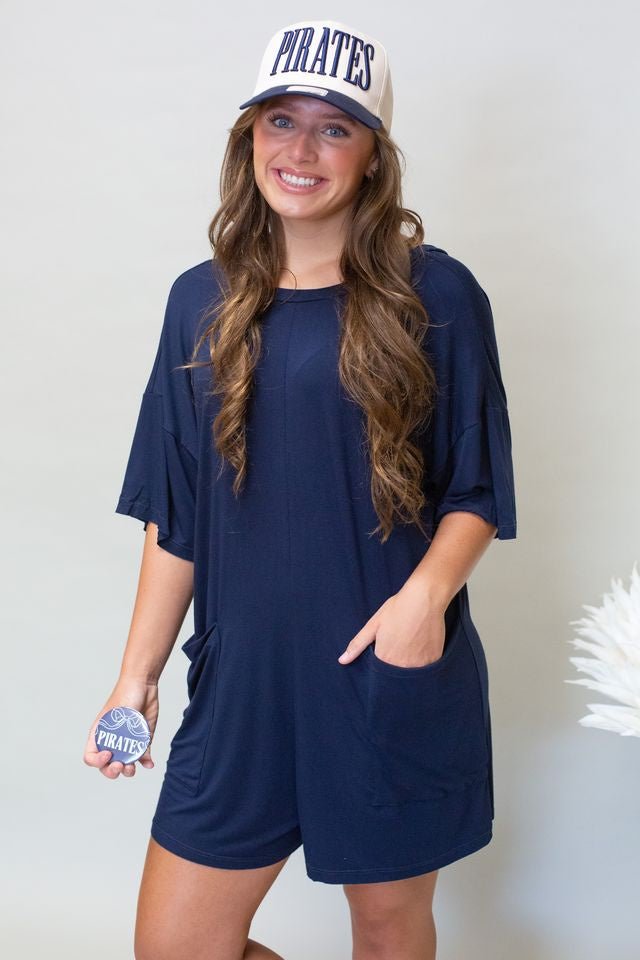 R5388 Navy Ovrs Romper - Southern Soule Designs