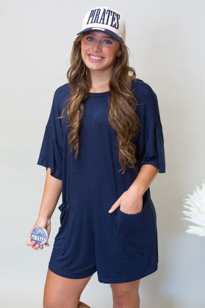 R5388 Navy Ovrs Romper - Southern Soule Designs