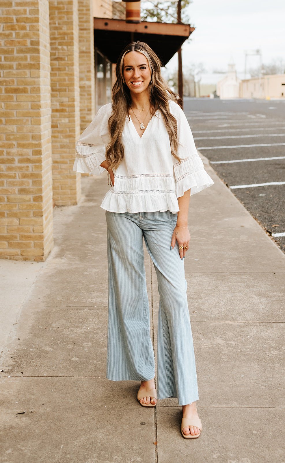 Railroad Stripes Fiona Wide Leg Jean - Southern Soule Designs