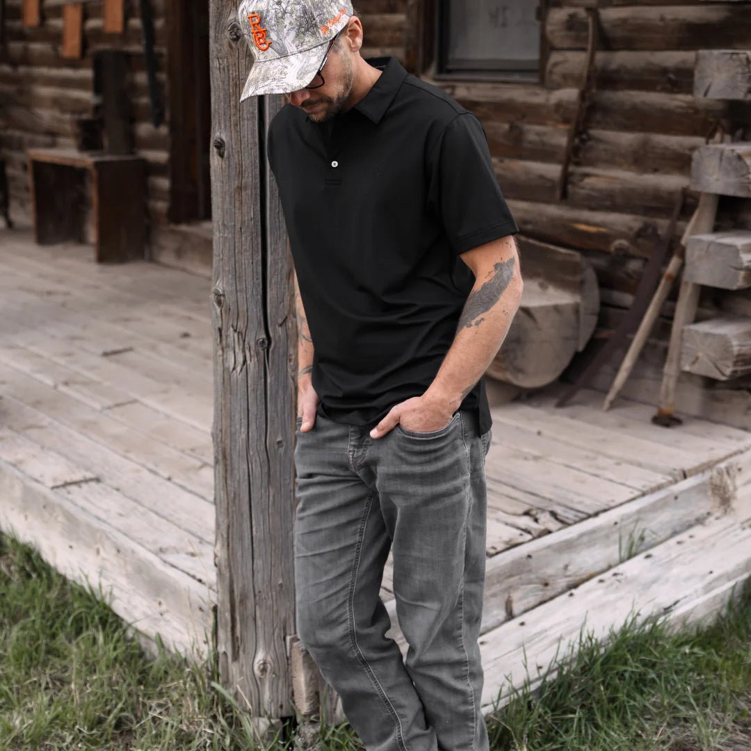 Raised By Coyotes Black Cotton Blend Polo - Southern Soule Designs