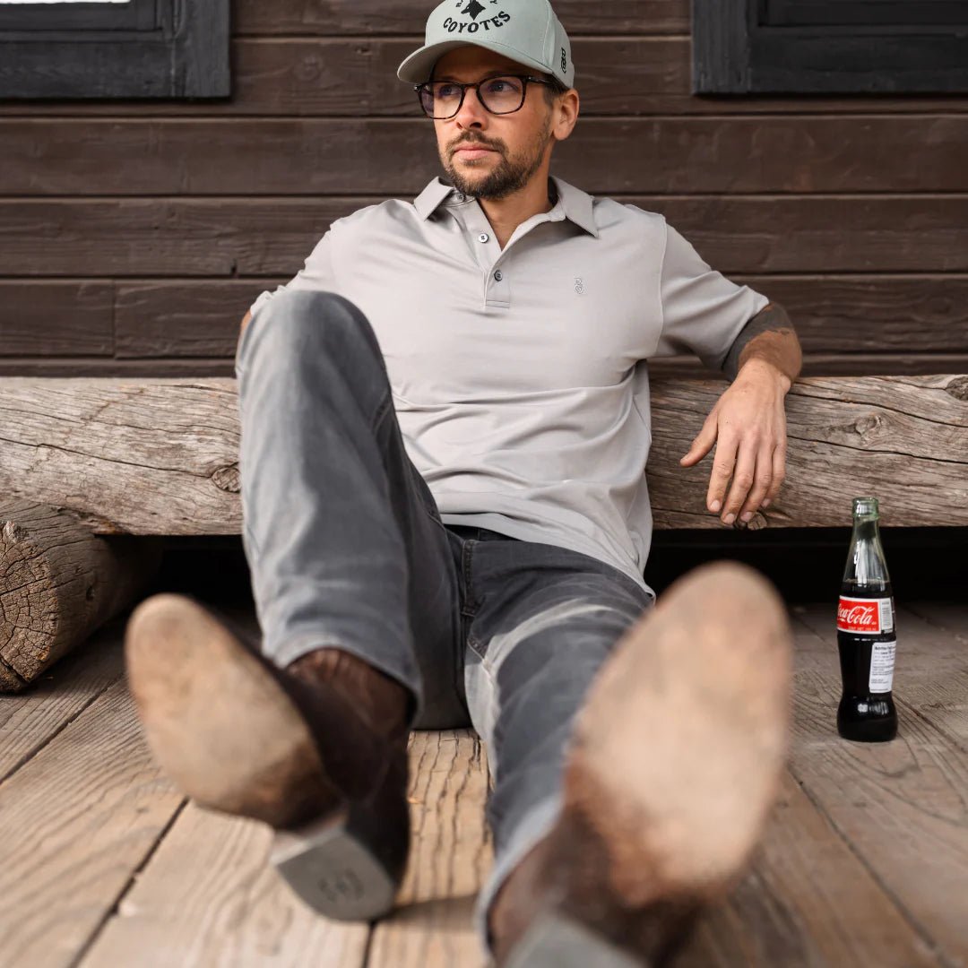 Raised By Coyotes Gray Cotton Blend Polo - Southern Soule Designs