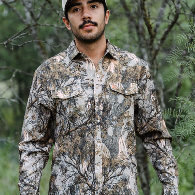 Raised by Coyotes Mesquite Camo Pearl Snap - Southern Soule Designs