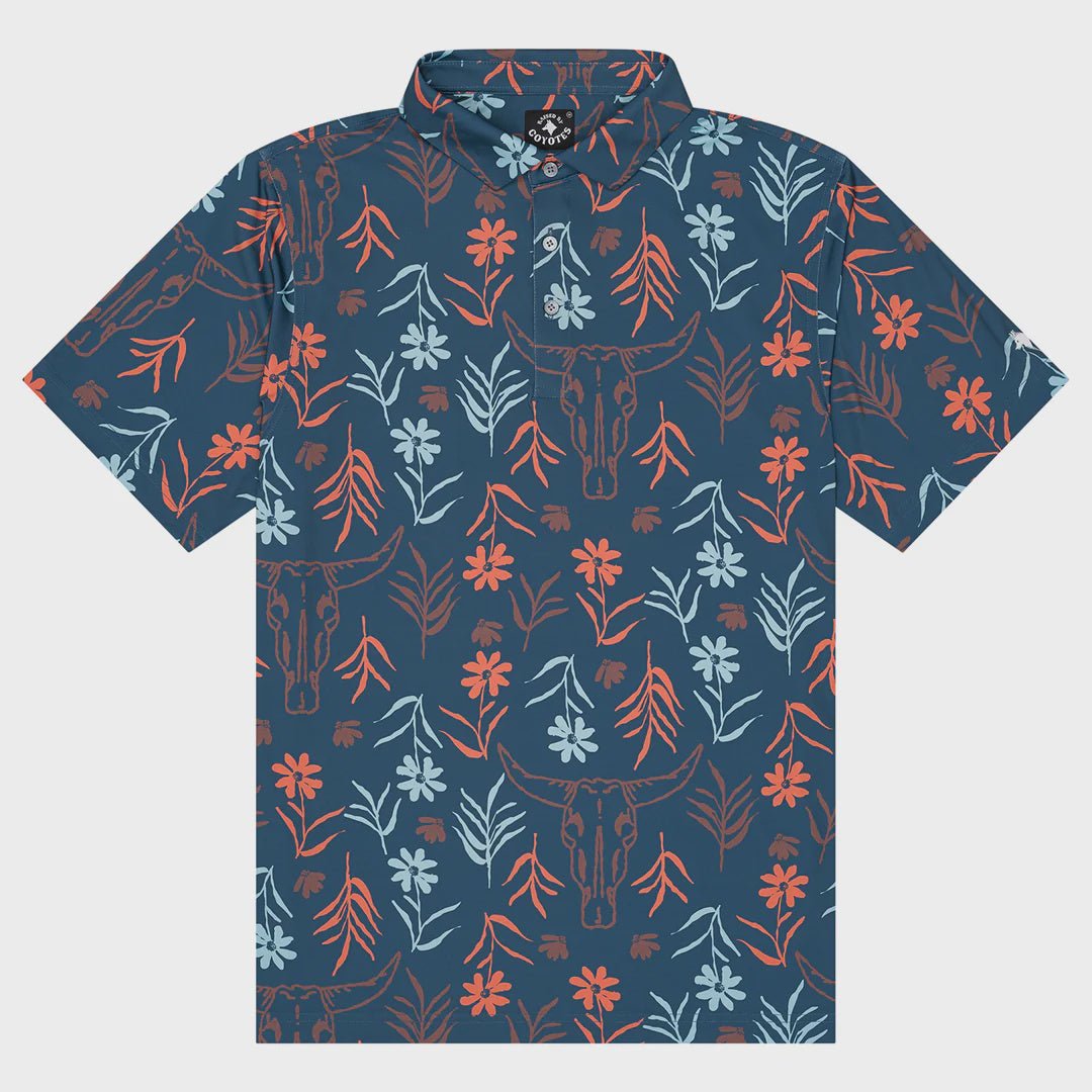 Raised by Coyotes Skulls and Daisies Polo - Southern Soule Designs