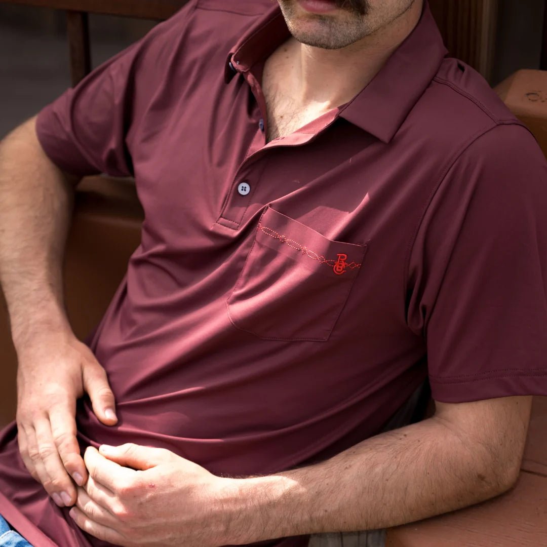Raised by Coyotes Texas Maroon Bootstitch Pocket Polo - Southern Soule Designs