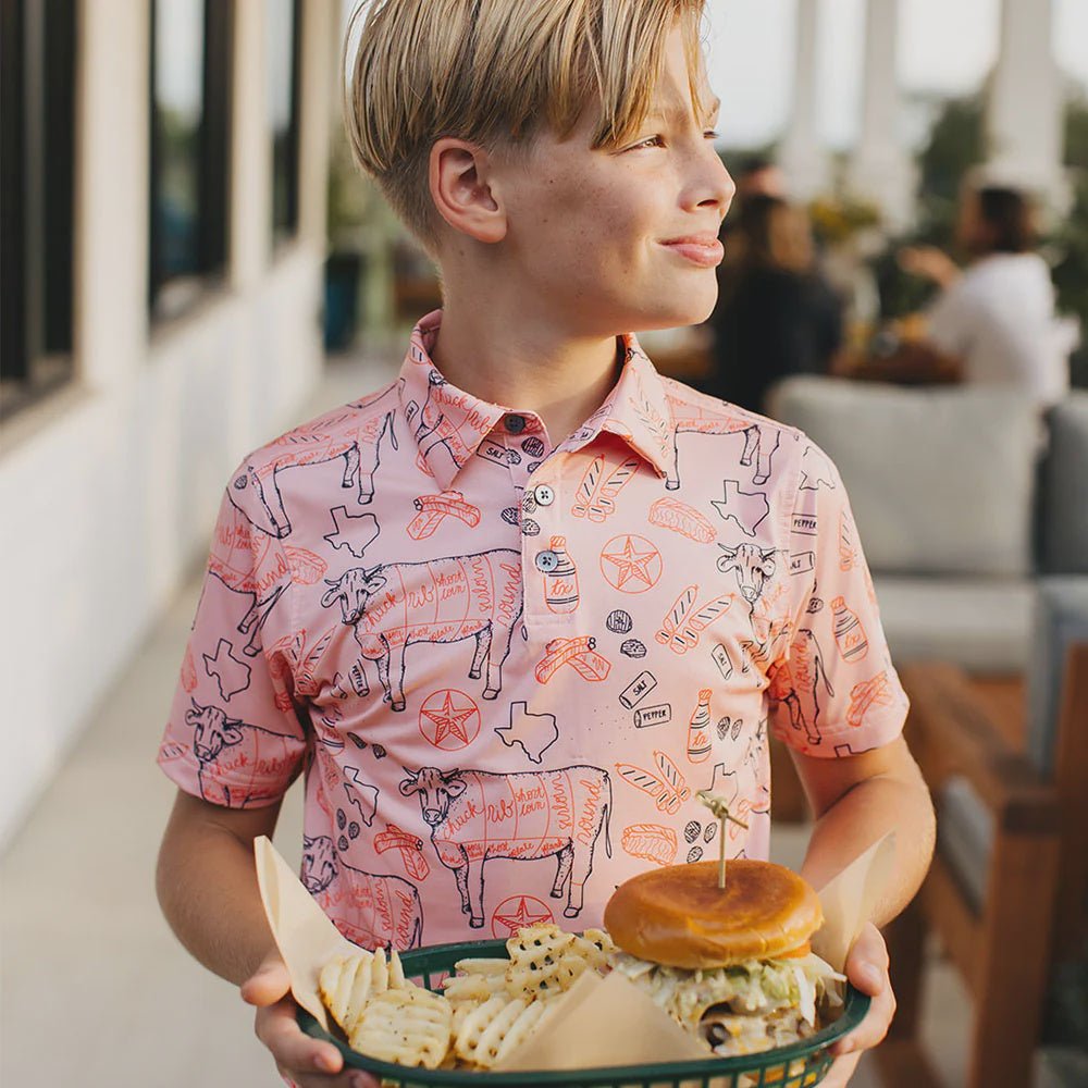 Raised by Coyotes TX BBQ Youth Polo - Southern Soule Designs
