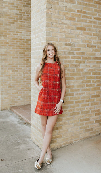 Red Christmas Tweed Scalloped Holiday Mini Dress SD7521E-01 Small
