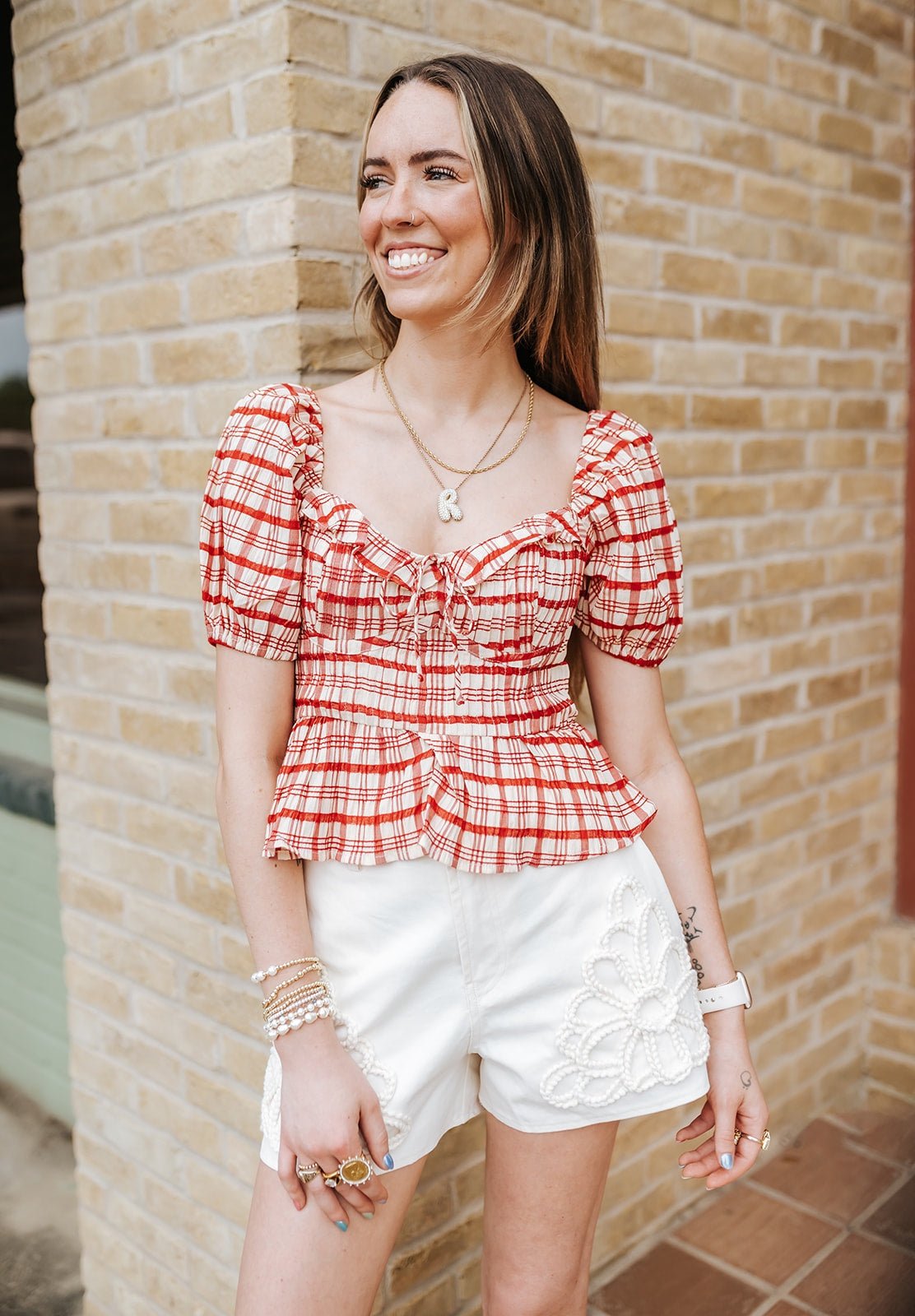 Red Clemence Plaid Blouse S1964T-4 - Southern Soule Designs