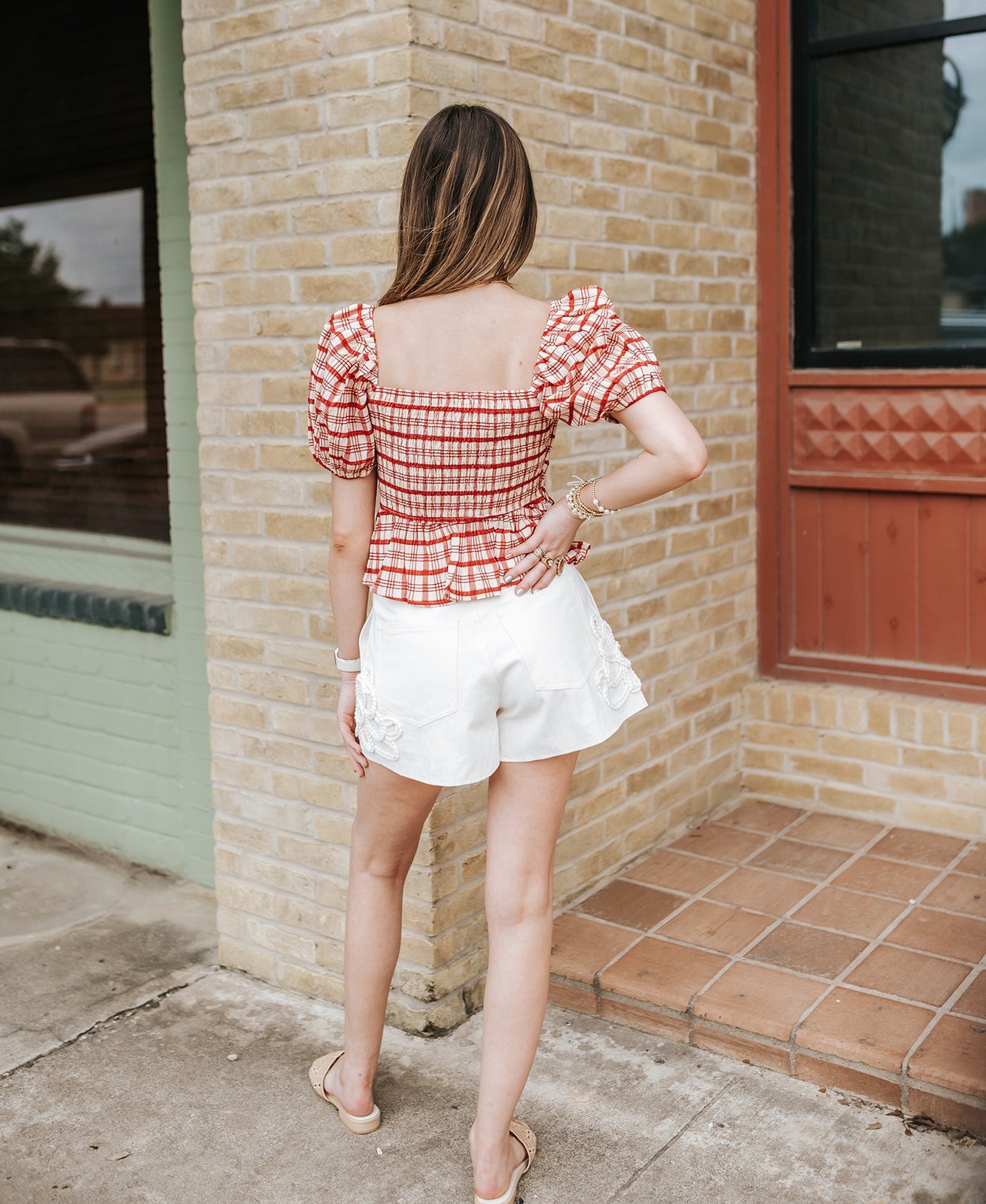 Red Clemence Plaid Blouse S1964T-4 - Southern Soule Designs