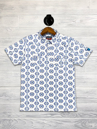 Red Dirt Polo Short Sleeve Shirt Blue/White Aztec - Southern Soule Designs