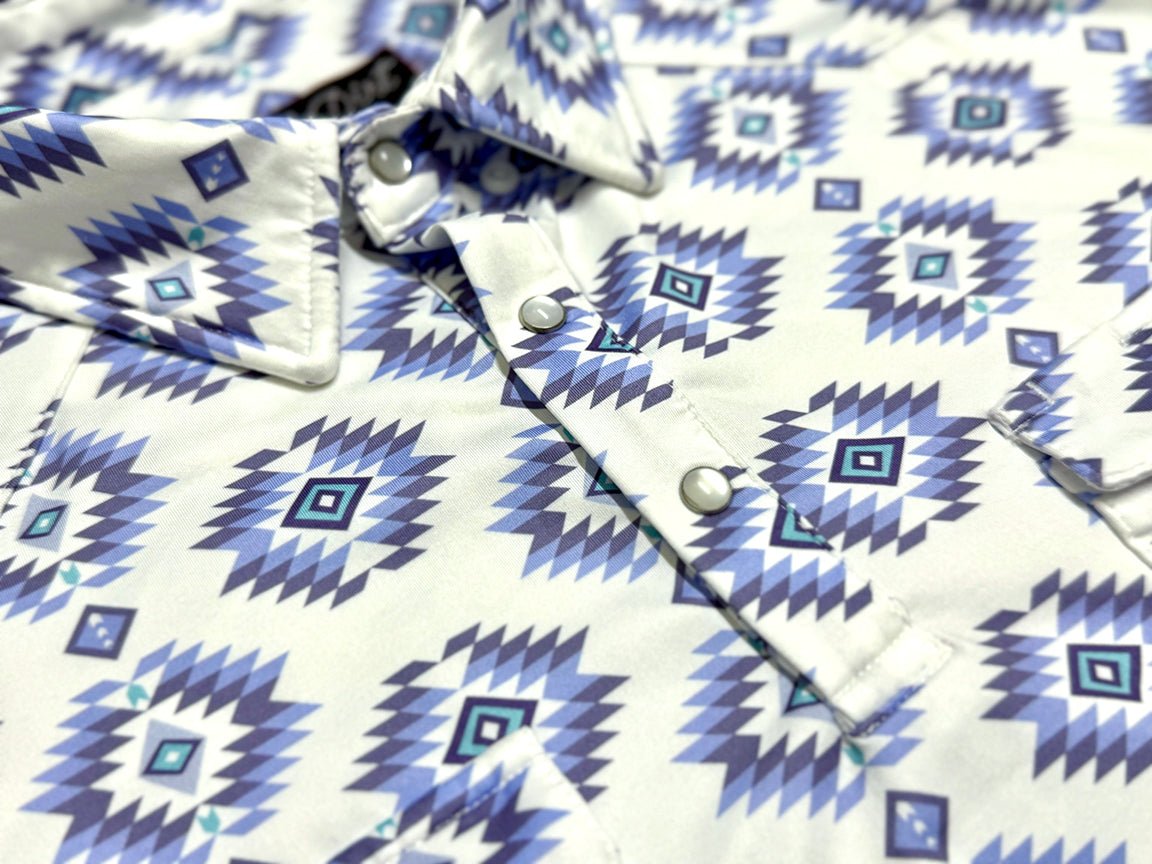 Red Dirt Polo Short Sleeve Shirt Blue/White Aztec - Southern Soule Designs