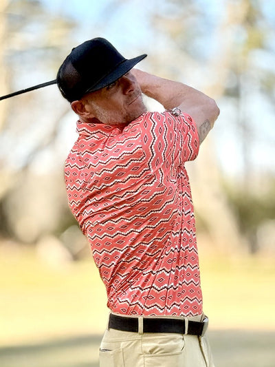 Red Dirt Polo Short Sleeve Shirt Coral Aztec - Southern Soule Designs
