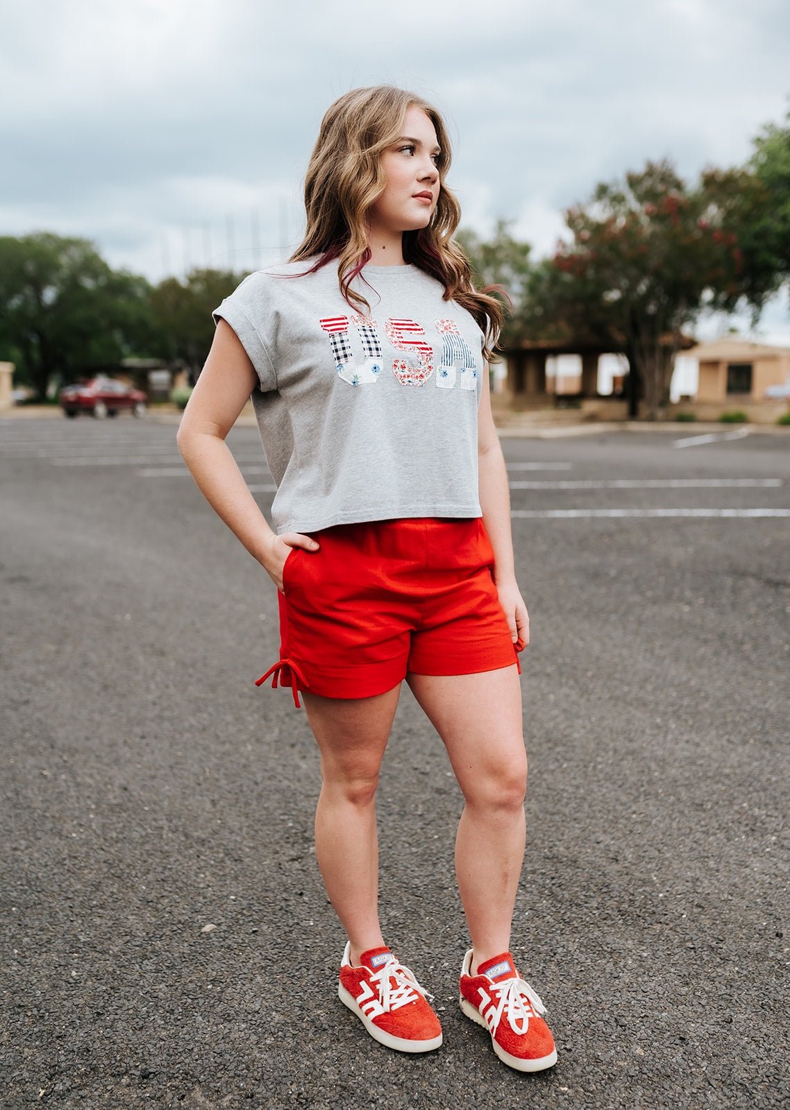 Red Elastic Waist Tie Shorts BMP8296 - Southern Soule Designs