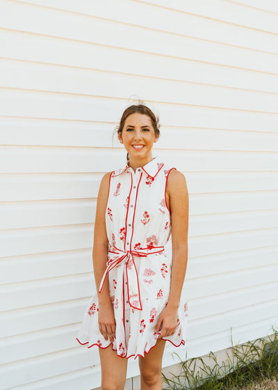 Red Floral Embroidered Sleeveless Mini Dress D27090 - Southern Soule Designs