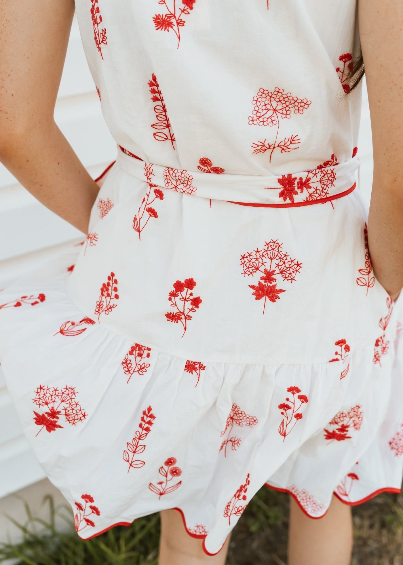 Red Floral Embroidered Sleeveless Mini Dress D27090 - Southern Soule Designs