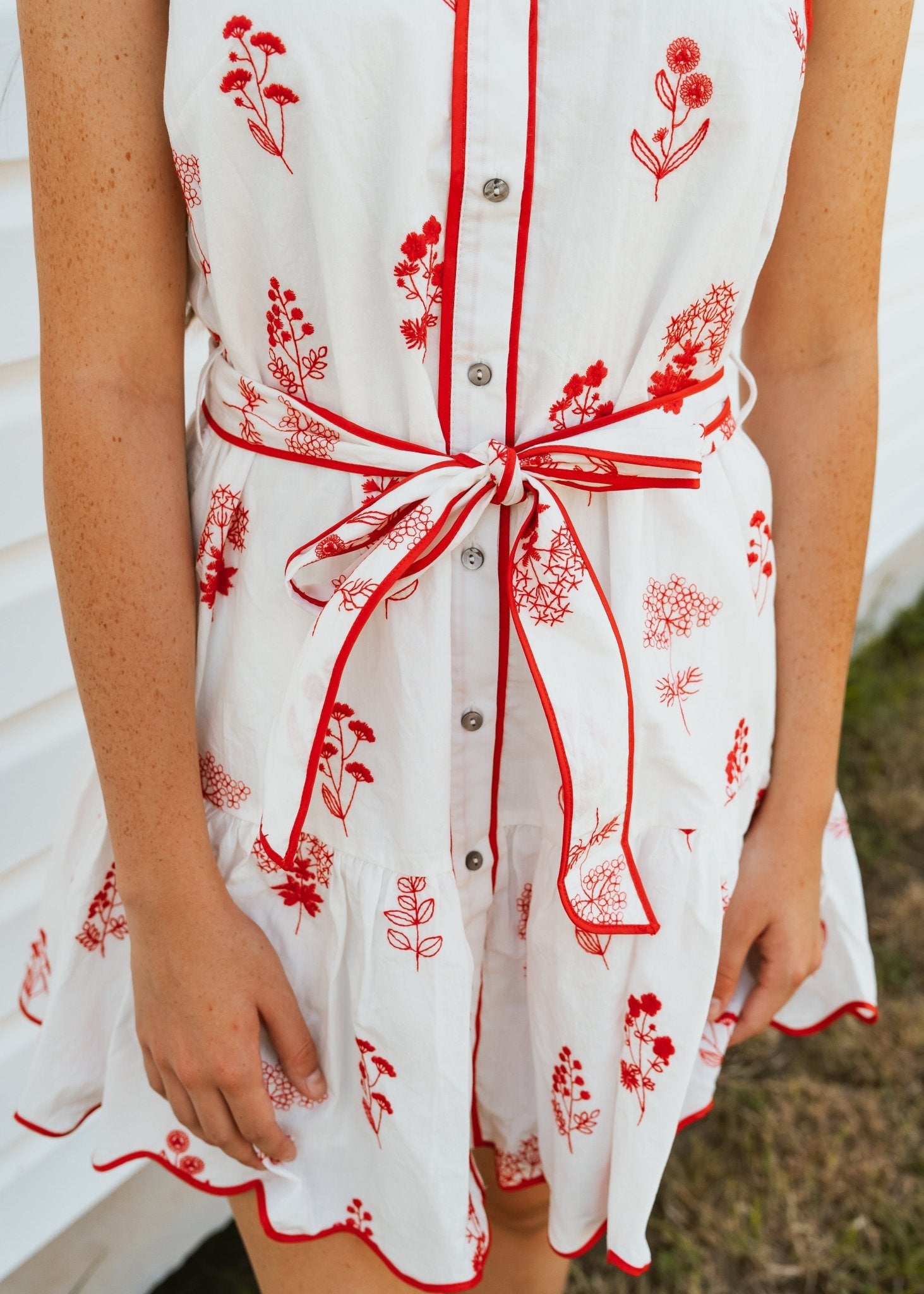 Red Floral Embroidered Sleeveless Mini Dress D27090 - Southern Soule Designs